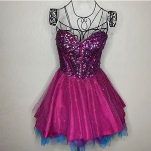 Cinderella Divine Fuchsia Pink Sequined Strapless Short Tulle Dress Women’s 10
